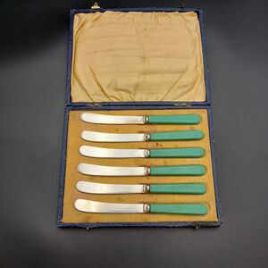 Antique EPNS Butter Knives Set Of 6 Original Box Green Discontinued
